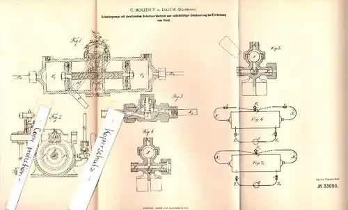 Original Patent - C. Mollerup in Dalum Sogn , Dänemark , 1884 , Schmierpumpe mit Schaltwerk !!!