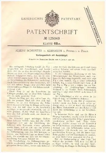 Original Patent - Albert Schuster in Albisheim a. Pfrimm , 1901 , Vorhängeschloß , Schlüsseldienst , Pfalz , Göllheim !!
