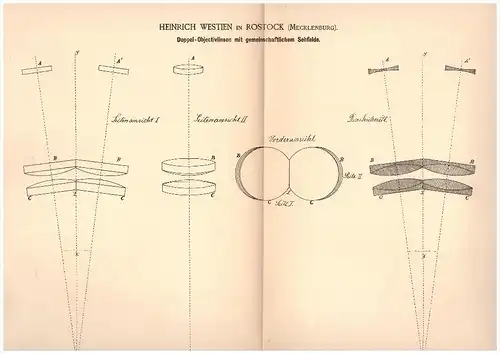 Original Patent - Heinrich Westien in Rostock i. Mecklenburg , 1886 , Doppel - Objectivlinsen , Augen , Optiker , Linse