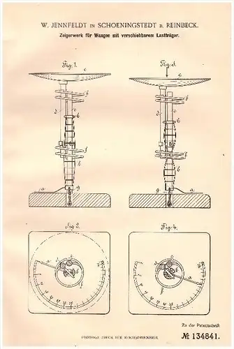 original Patent - W. Jennfeldt in Schönningstedt b. Reinbek , 1901 , Zeigerwerk für Waagen , KFZ , LKW , Eisenbahn !!!