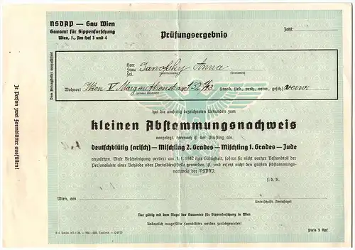 NSDAP - Gau Wien , Sippenforschung , Abstammungsnachweis , M. Babong , J. Seitzinger , A. Stockhammer !!!