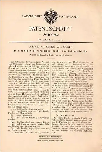 Original Patentschrift - Ludwig von Schmitz in Guben , 1899 , Flucht- und Meßbandstäbe , Landmesser , Vermessung !!!