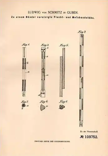Original Patentschrift - Ludwig von Schmitz in Guben , 1899 , Flucht- und Meßbandstäbe , Landmesser , Vermessung !!!