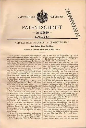 Original Patentschrift - A. Mattyasovszky in Debreczen , Ungarn , 1901 , Binde für Schnurrbart , Bart !!!