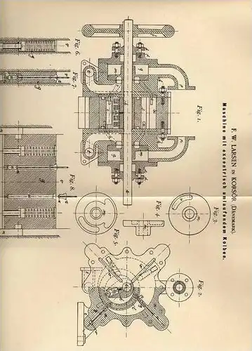 Original Patentschrift - F. Larsen in Korsör , Dänemark , 1898 , Maschine mit excentrisch umlaufendem Kolben !!!