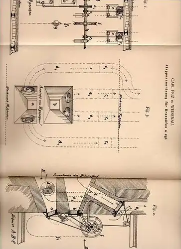 Original Patentschrift - Carl Friz in Weisenau b. Mainz , 1900 , Brennofen - Klappenanordnung , Ofen , Schachtofen !!!