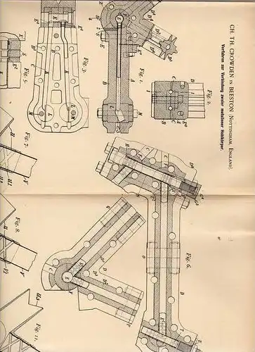 Original Patentschrift - Ch. Crowden in Beeston , Nottingham , 1896 , Rohre für Fahrrad , bicycle , Rohrherstellung !!!