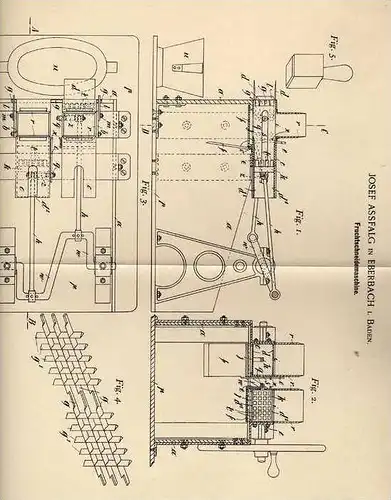 Original Patentschrift - J. Assfalg in Eberbach , Baden , 1899 , Fruchtschneidemaschine , Frucht , Früchte !!!