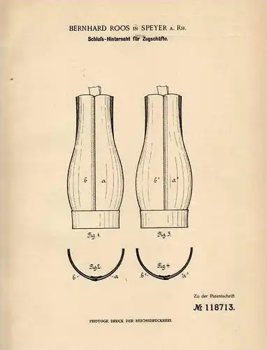 Original Patentschrift - B. Roos in Speyer a. Rh., 1900 , Hinternaht für Zugschäfte !!!