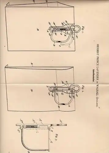 Original Patentschrift - H. Lavender in Walsall , 1897 , Halter für Schriften , Dokumente , Ordner !!!