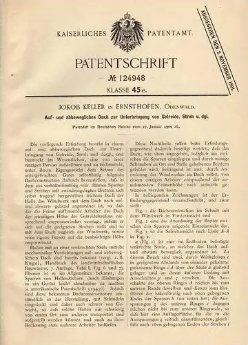 Original Patentschrift - J. Keller in Ernsthofen b. Modautal , Odenwald , 1900 , Dach für Stroh und Getreide !!!