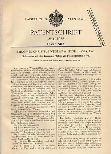 Original Patentschrift - J. Wegerif in Leigh on Sea , 1900 , Walzenmühle , Mühle , Windmühle !!!