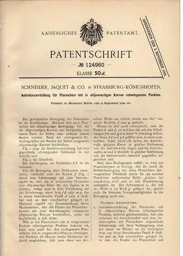 Original Patentschrift - Jaquet & Co in Strassburg - Königshofen , 1900 , Antrieb für Plansichter !!!
