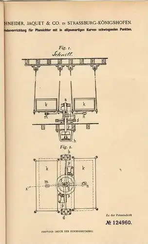 Original Patentschrift - Jaquet & Co in Strassburg - Königshofen , 1900 , Antrieb für Plansichter !!!