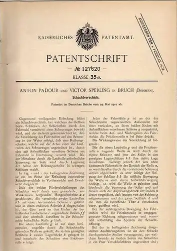 Original Patentschrift - A. Padour in Bruch / Lom u Mostu , Böhmen , 1901 , Tür für Schacht , Tunnel , Bergbau !!!