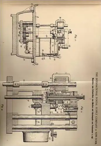 Original Patentschrift -  The internat. Postal Comp. in New York , 1900 , Maschine für Briefmarke und Postsache , Post