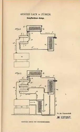 Original Patentschrift - A. Lack in Zürich , 1900 , Dampfturbinenanlage , Turbine , Dampfmaschine !!!