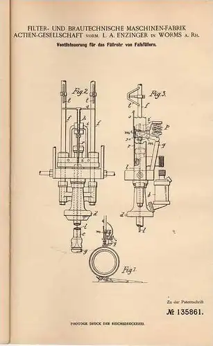 Original Patentschrift - Brautechnische Fabrik in Worms , 1902 , Faßfüller , Brauerei , Bierfass !!!