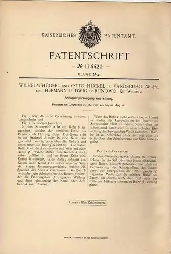 Original Patentschrift - W. Hückel in Vandsburg und Runowo , Kr. Wirsitz , 1899 , Schornstein Reiniger, Wiecbork !!