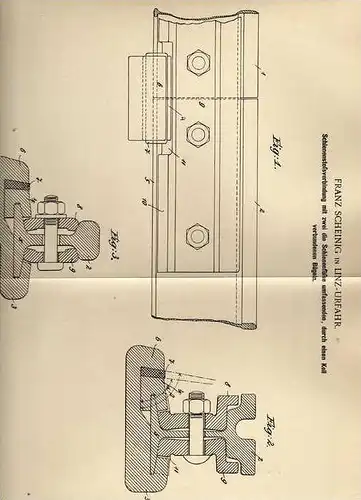 Original Patentschrift - F. Scheinig in Linz - Urfahr , 1900 , Verbindung für Schiene , Eisenbahn !!!