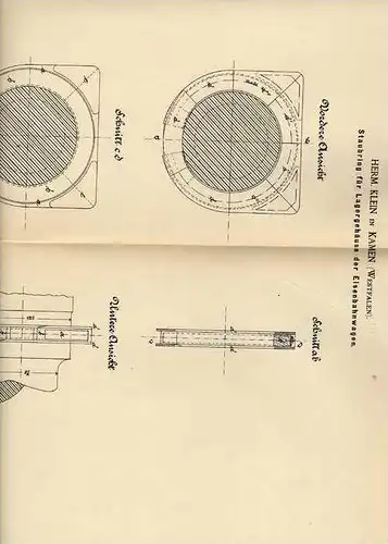 Original Patentschrift - H. Klein in Kamen , 1887 , Lagerung für Eisenbahn !!!