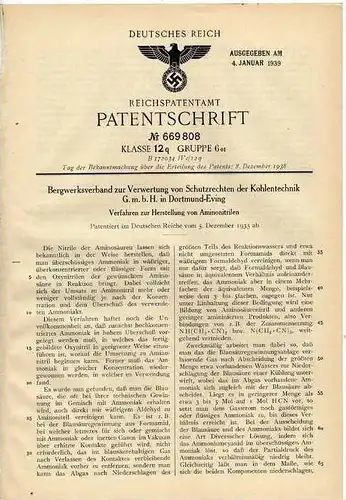 Original Patentschrift - Bergwerk - Verband GmbH in Dortmund - Eving , 1935 , Herstellung von Aminonitrilen , Chemie !!!
