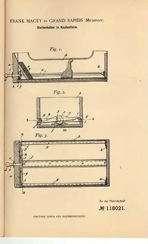 Original Patentschrift -  Kartenhalter , 1899 , F. Marcey in Grand Rapids , Michigan  !!!