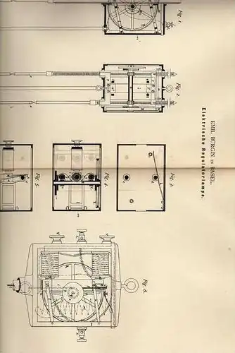 Original Patentschrift -  Elektr. Regulator Lampe , 1882 , E. Bürgin in Basel !!!
