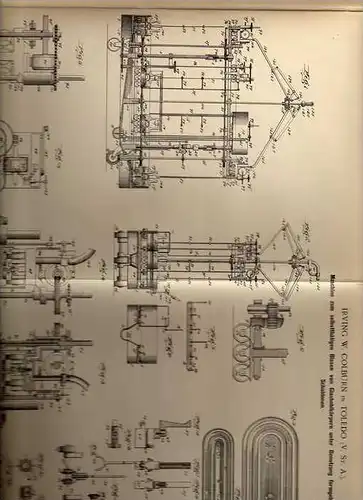 Original Patentschrift - I. Colburn in Toledo , USA , Glasbläserei , Glasblasemaschine , 1899  !!!