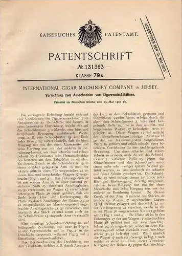 Original Patentschrift - Int. Cigar Machinery Comp. in Jersey , 1900 , Zigarren Maschine , Zigarette , Cigaretten !!!