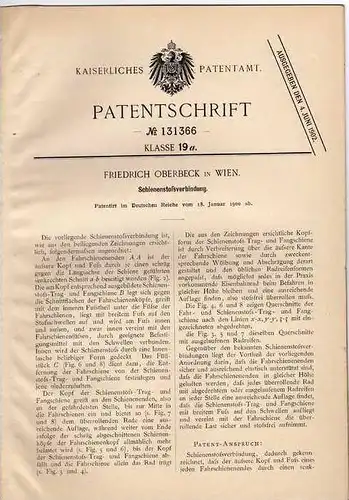 Original Patentschrift -  F. Oberbeck in Wien , 1900, Schienenverbindung , Eisenbahn !!!