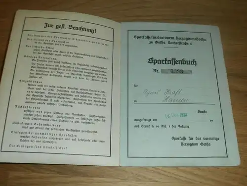 altes Sparbuch Hausen / Nessetal , 1931 - 1951 , Agnes Kraft , Sparkasse , Bank !!!