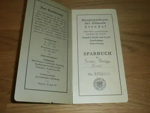 altes Sparbuch Stendal , 1935 - 1944 , Gustav Garlipp i. Borstel , Gardelegen , Osterburg , Sparkasse , Bank !!!