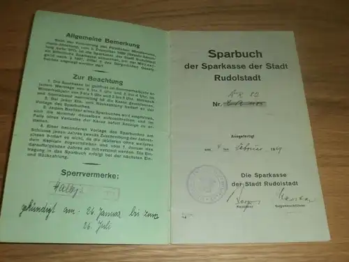 altes Sparbuch Rudolstadt , 1929 - 1946 , Hermann Schöpfel ,  Sparkasse , Bank !!!