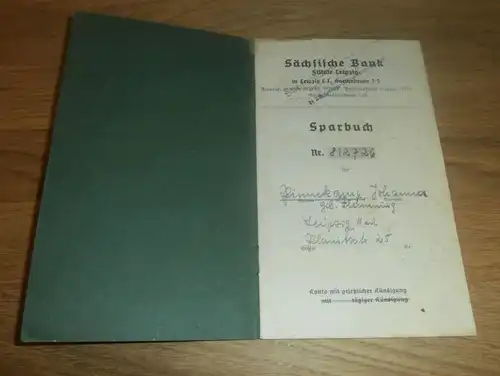 altes Sparbuch Leipzig , 1946 , Johanna Pinnekamp , geb. Flemming , Sparkasse , Bank !!!