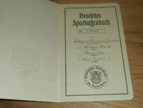 altes Sparbuch Hainichen , 1942-1944 , Hildegard Wienke , geb. Gondelach , Sparkasse , Bank !!!