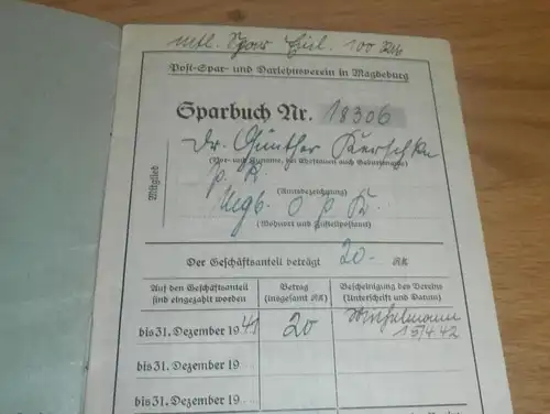 altes Sparbuch Magdeburg , 1941 - 1943 , Dr. Günther Renschke , Sparkasse , Bank !!