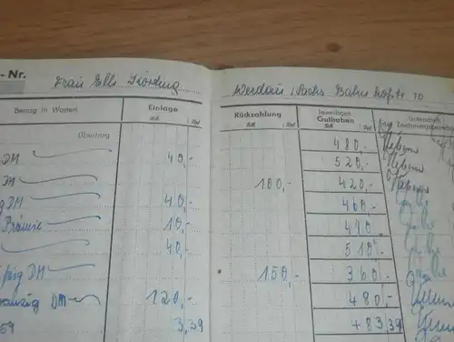 altes Sparbuch Werdau , 1957 - 1959 , Elli Körting , Bahnhofstraße 10 , Sparkasse , Bank !!