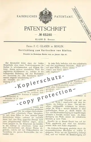 original Patent - F. C. Glaser , Berlin  1892 , Vortreiben von Stollen | Bergbau , Bergwerk , Bergarbeiter , Stollenwerk