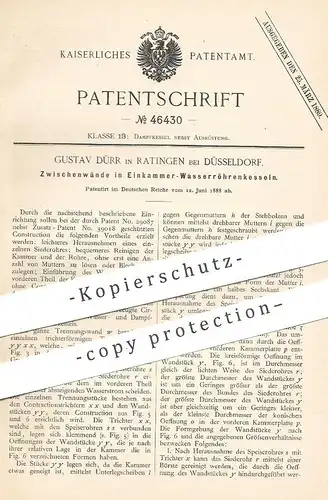 original Patent - Gustav Dürr , Ratingen / Düsseldorf , 1888 | Wände in Wasserröhrenkessel | Kessel , Dampfkessel