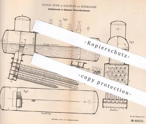 original Patent - Gustav Dürr , Ratingen / Düsseldorf , 1888 | Wände in Wasserröhrenkessel | Kessel , Dampfkessel