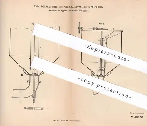 original Patent - Karl Bernreuther , Wilh. Kumpfmiller , München 1888 , Apparat zum Weichen von Gerste | Bier , Brauerei