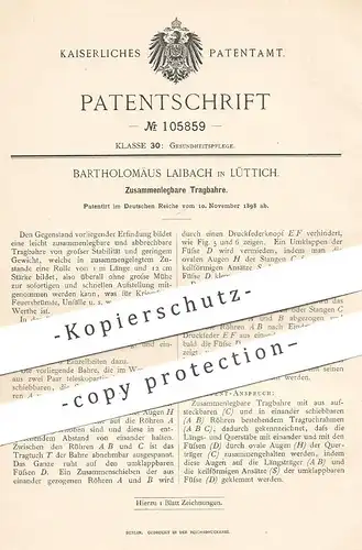 original Patent - Bartholomäus Laibach , Lüttich , 1898 , Zusammenlegbare Tragbahre | Bahre , Krankenbett , Trage , Arzt