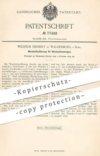 original Patent - Wilhelm Herbert , Waldenburg / Schlesien | Warmluftzuführung für Wechselfeuerung | Heizung , Ofen !