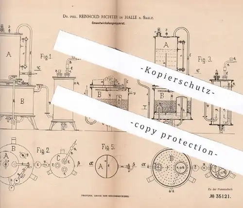 original Patent - Dr. Phil. Reinhold Richter / Halle / Saale  1885 , Gasentwicklungsapparat | Gasentwickler | Gas , Gase