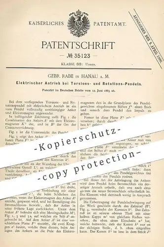 original Patent - Gebr. Rabe , Hanau / Main , 1885 , Elektrischer Antrieb am Pendel | Uhr , Uhren , Uhrwerk , Uhrmacher
