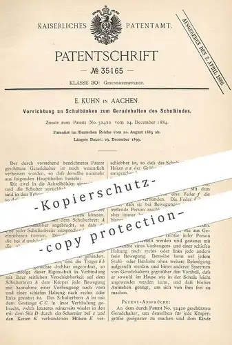 original Patent - E. Kuhn , Aachen , 1885 , Schulbank | Bank für Kinder | Schule , Bänke , Stuhl , Möbel !!!