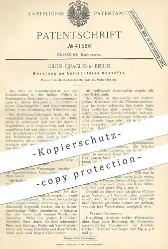 original Patent - Julius Quaglio , Berlin , 1887 , horizontaler Koksofen | Koks - Ofen | Öfen , Ofenbauer , Brennstoff