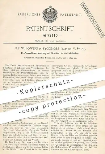 original Patent - Jay W. Powers , Sycomore , Illinois , USA , 1892 , Kraftmaschinensteuerung | Motor Steuerung | Motoren