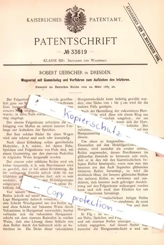 original Patent -  Robert Liebscher in Dresden , 1885 , Sattlerei und Wagenbau !!!